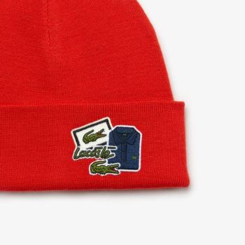 Lacoste Badge Ribbed Wool Beanie - Čepice Pánské Červené | CZ-gqSJeJ